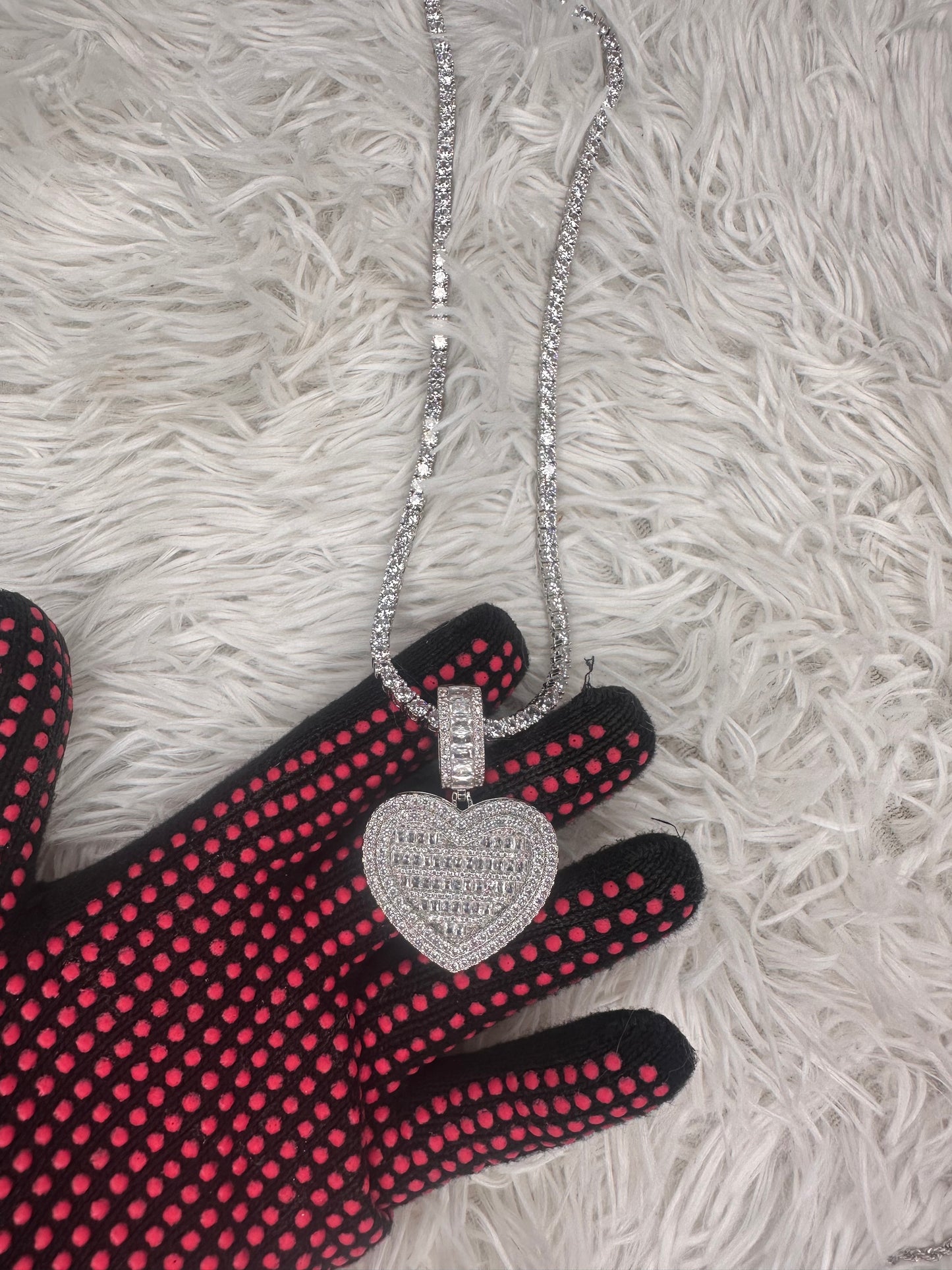 HEART LOCKET PENDANT + 18 INCH TENNIS CHAIN